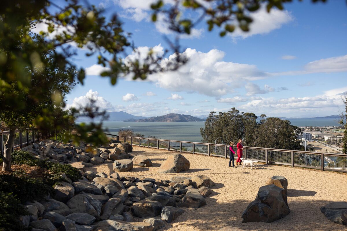 Image of Rocks Dog Park overlooking San Francisco Bay and Treasure Island