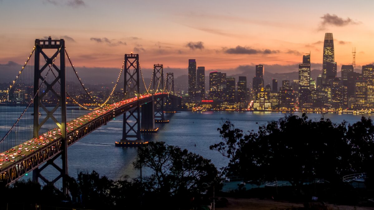 View of Bay Bridge at Dusk from Yerba Buena Island